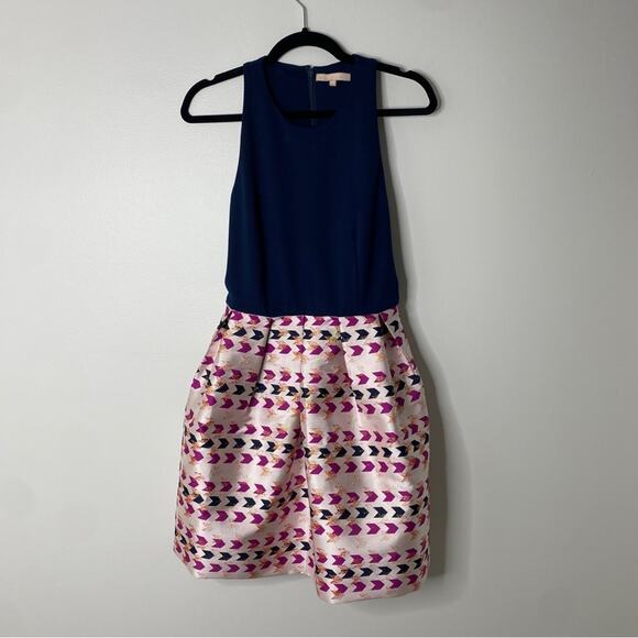 Anthropologie Hutch Blue Fit & Flare Metallic Arrowhead Short Mini Dress Size 8 - Picture 2 of 10